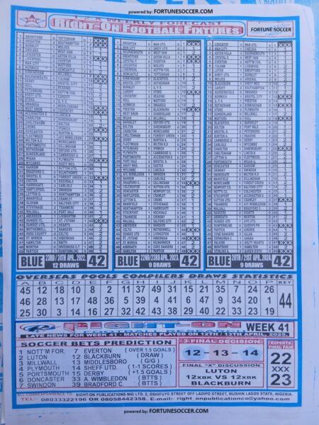 week 42 right on fixtures 2025 back page