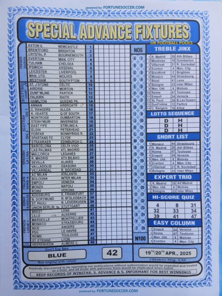 week 42 special advance fixtures 2025