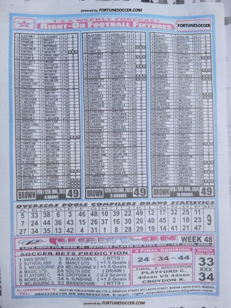 week 49 right on fixtures 2025 back page