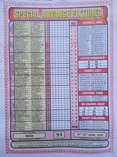 week 51 special advance fixtures 2025