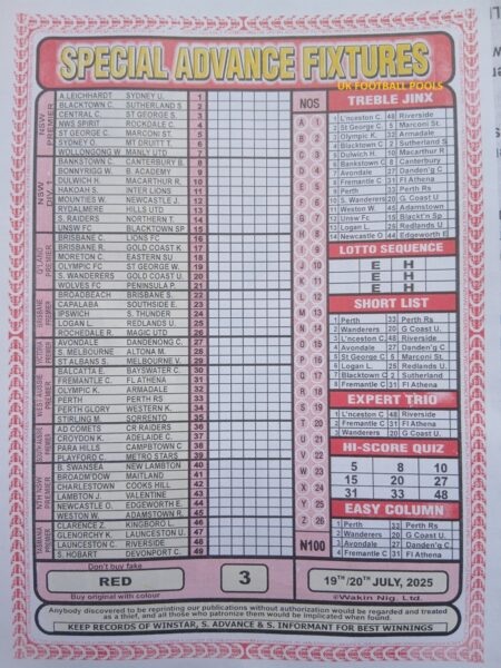 week 3 special advance fixtures 2025