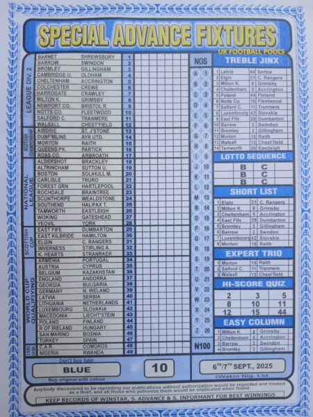week 10 special advance fixtures 2025