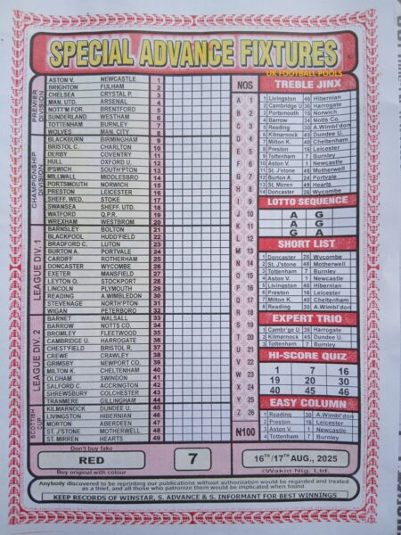 week 7 special advance fixtures 2025