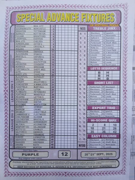 week 12 special advance fixtures 2025