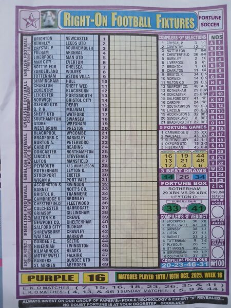 week 16 right on fixtures 2025 front page