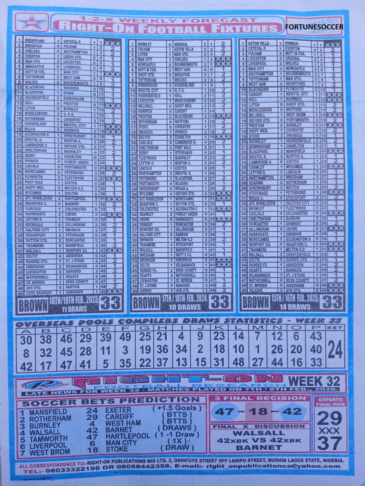 week 33 right on fixtures 2026 back page