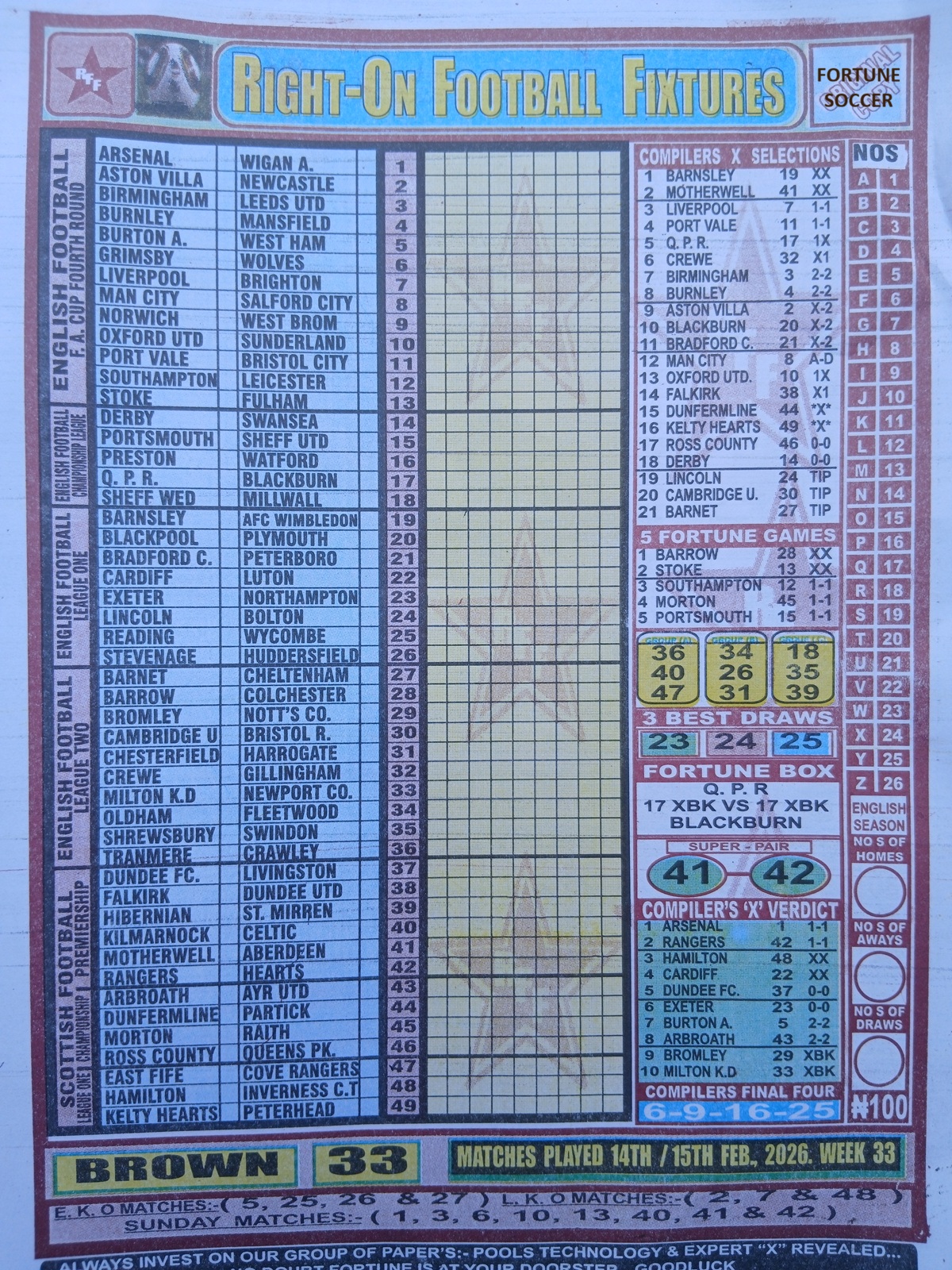 week 33 right on fixtures 2026 front page
