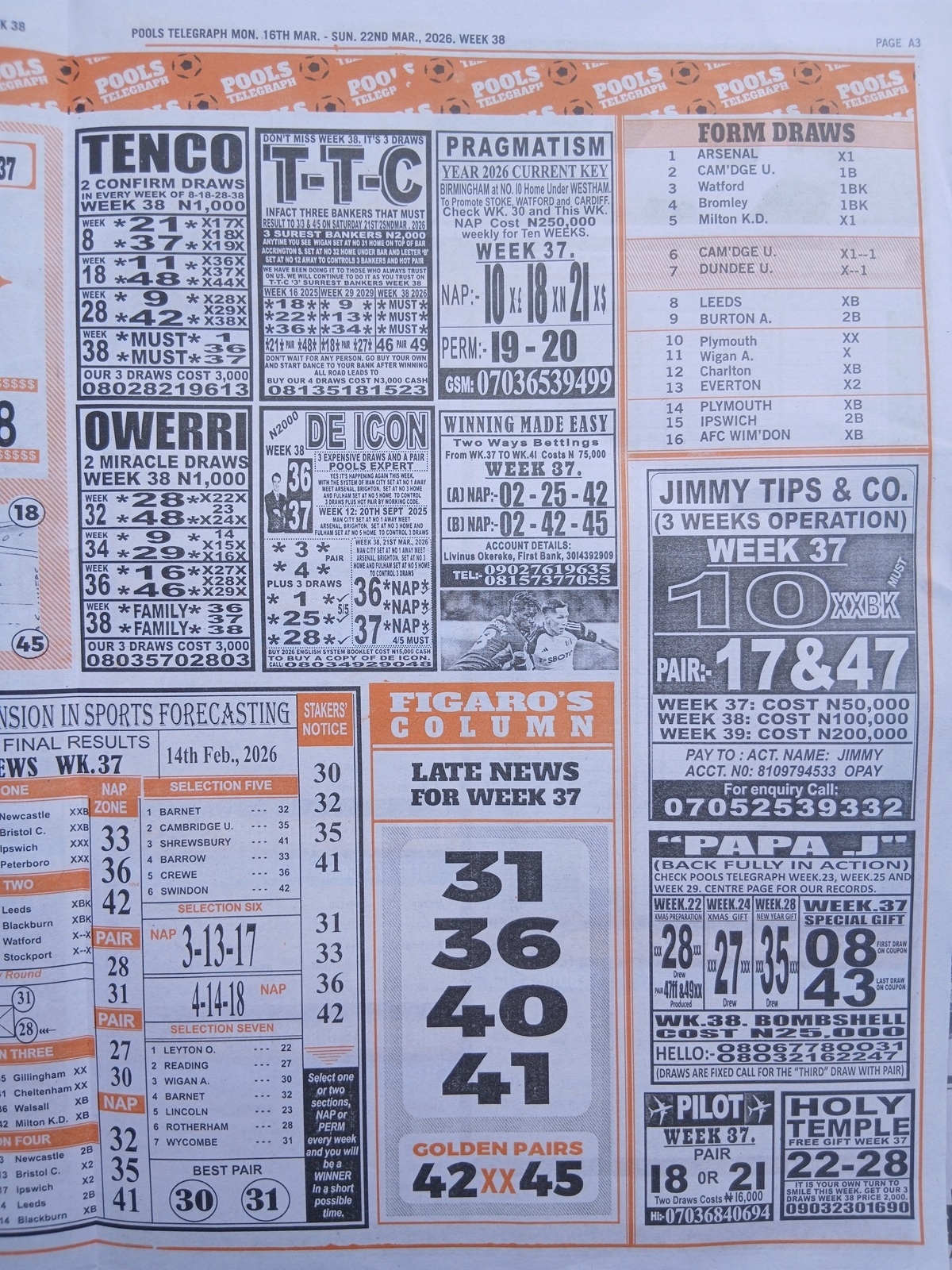 week 38 pools telegraph 2026 page 9