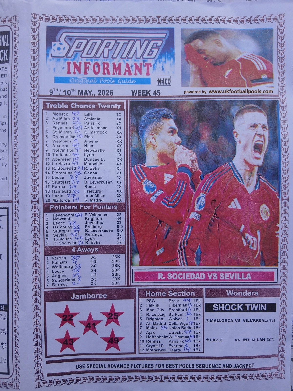 week 45 sporting informant 2026 page 1