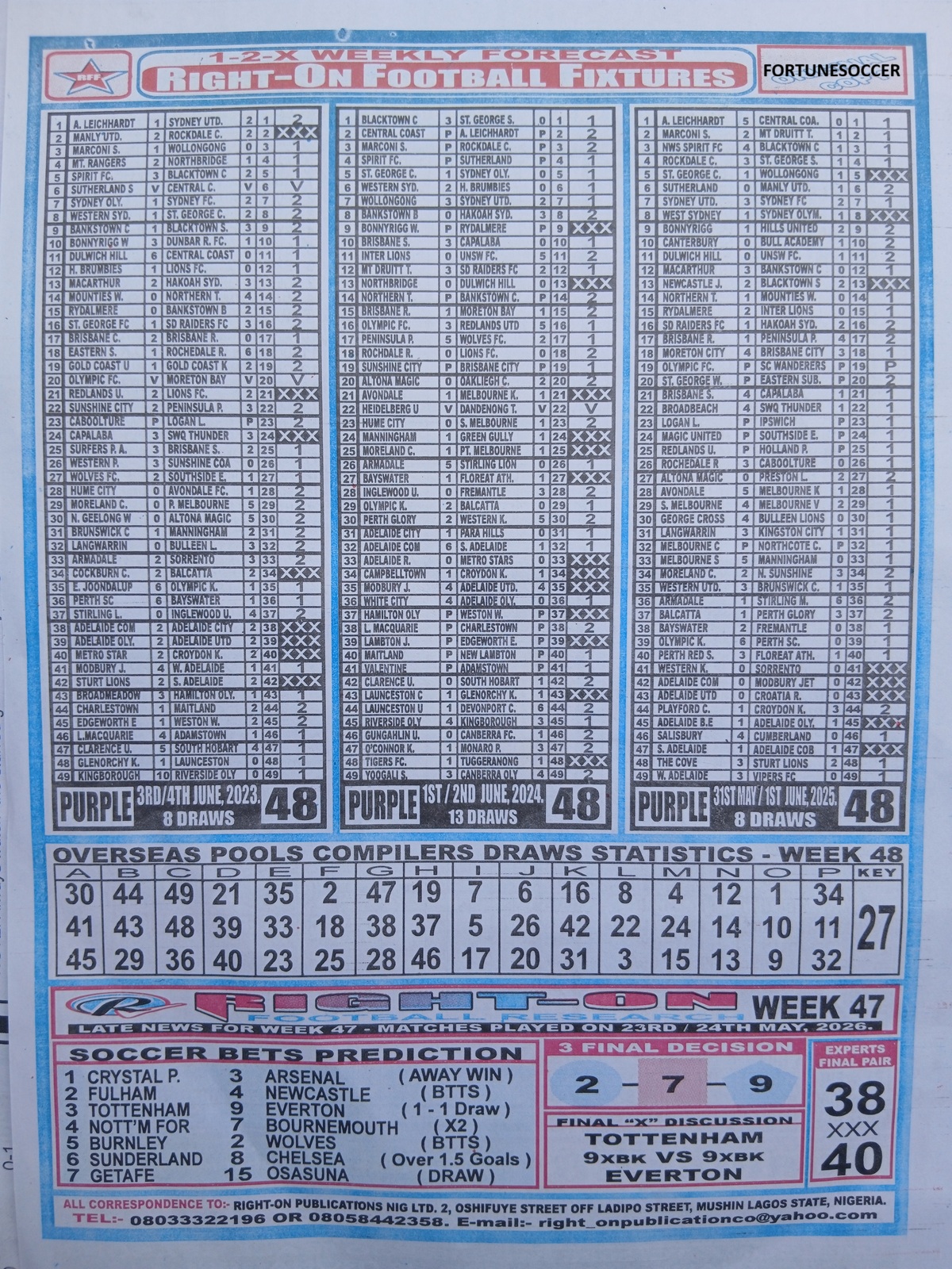 week 48 right on fixtures 2026 back page