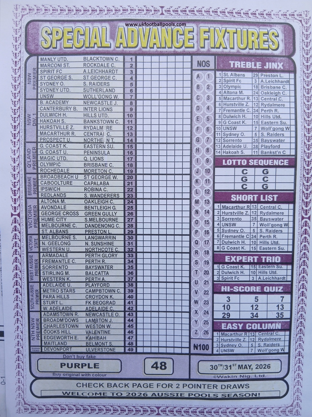 week 48 special advance fixtures 2026 front page