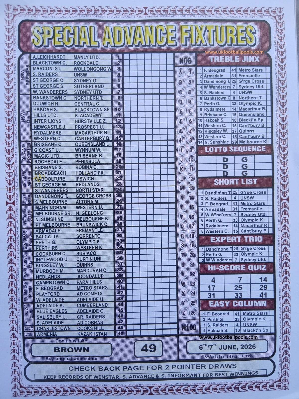 week 49 special advance fixtures 2026 front page
