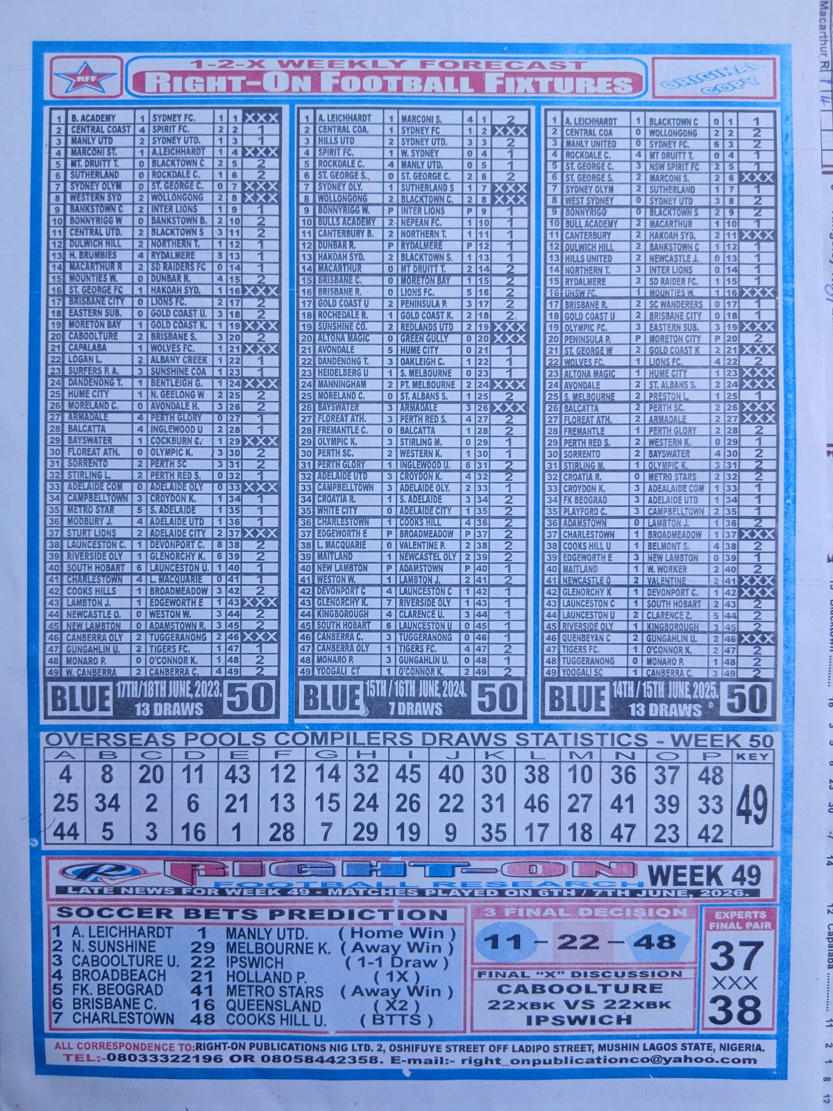 week 50 right on fixtures 2026 back page