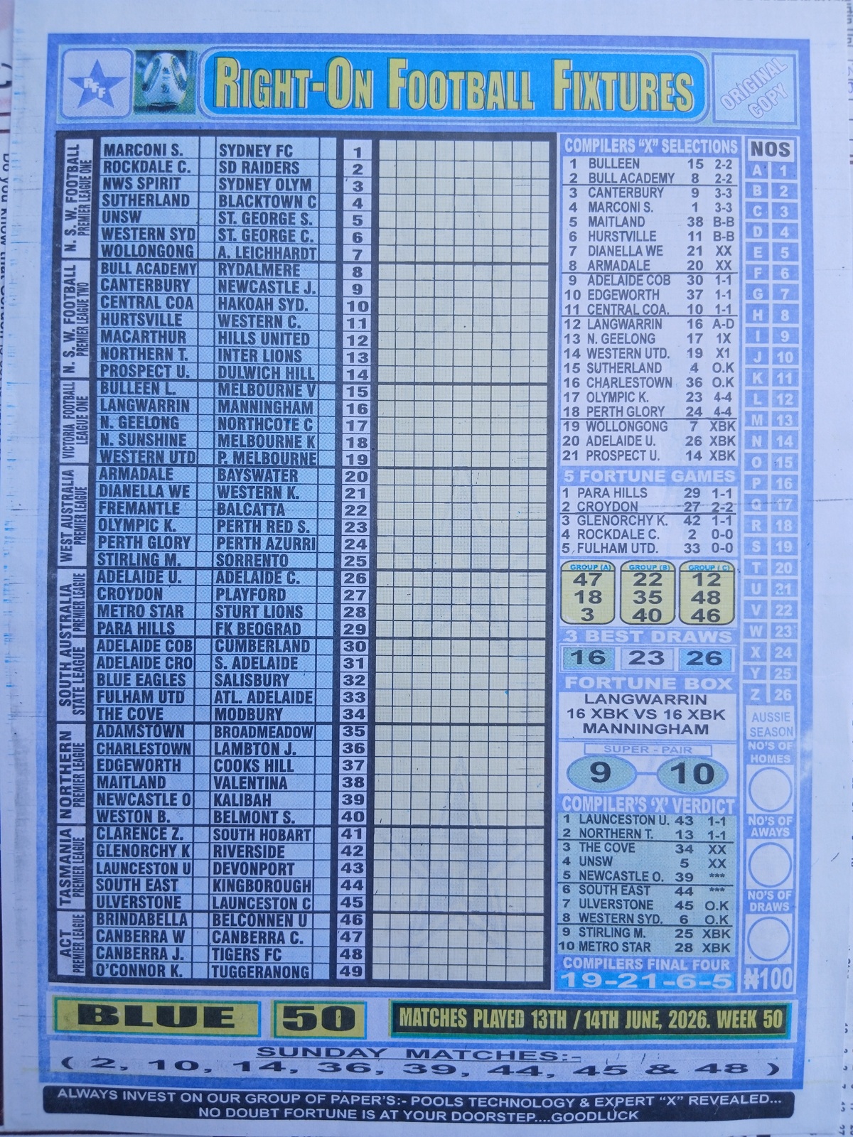week 50 right on fixtures 2026 front page