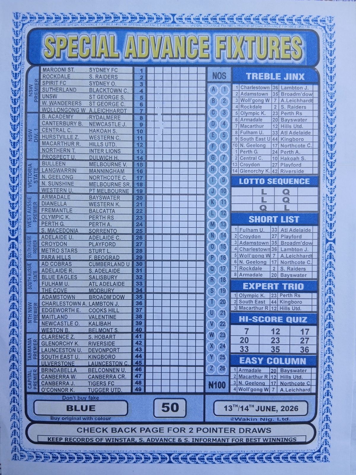 week 50 special advance fixtures 2026 front page