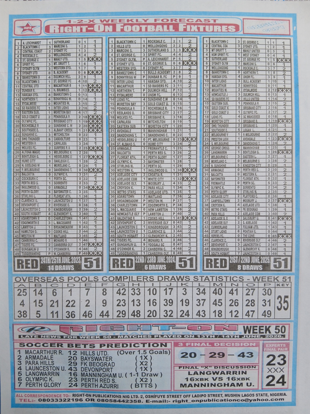 week 51 right on fixtures 2026 back page