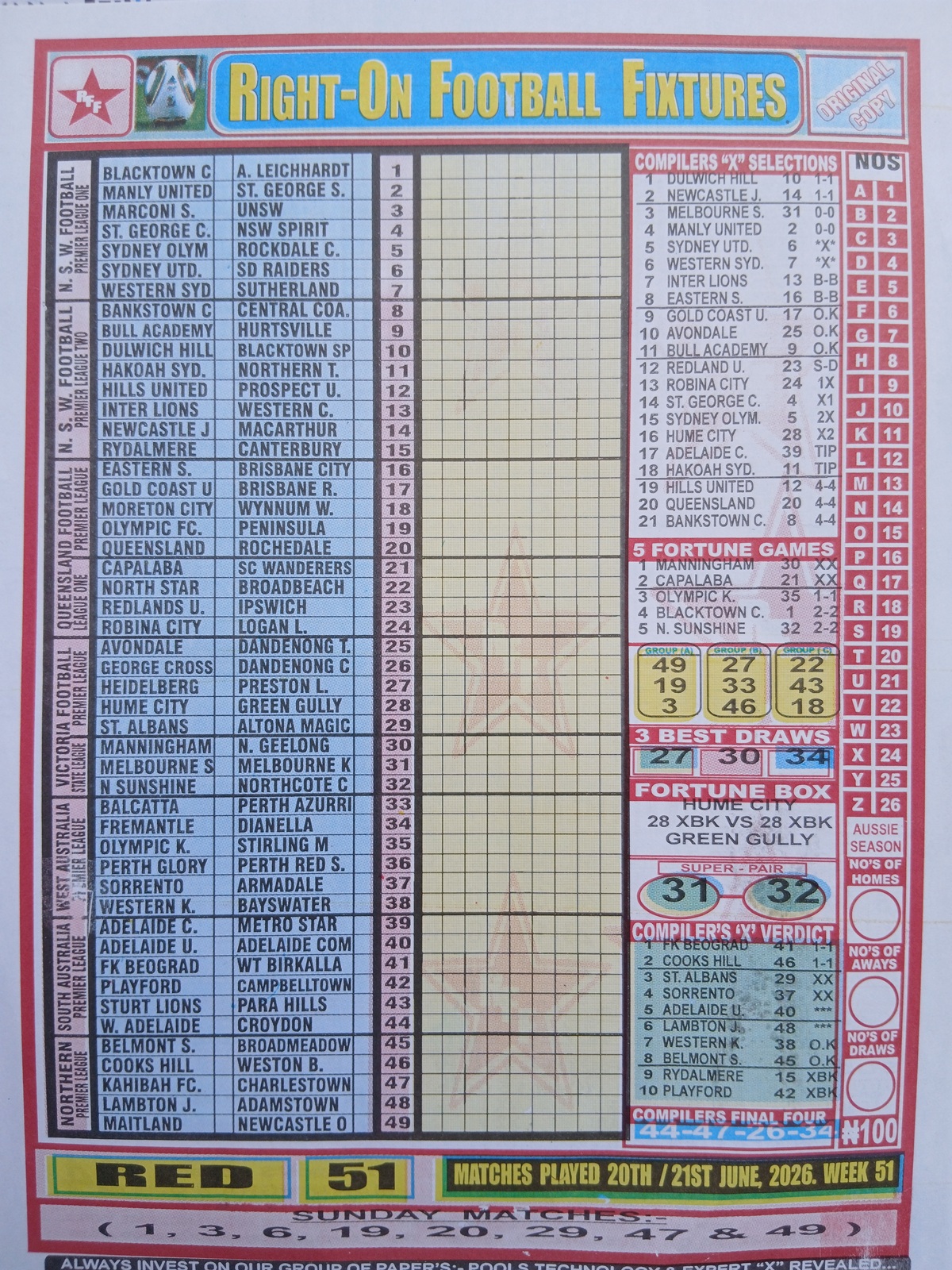 week 51 right on fixtures 2026 front page