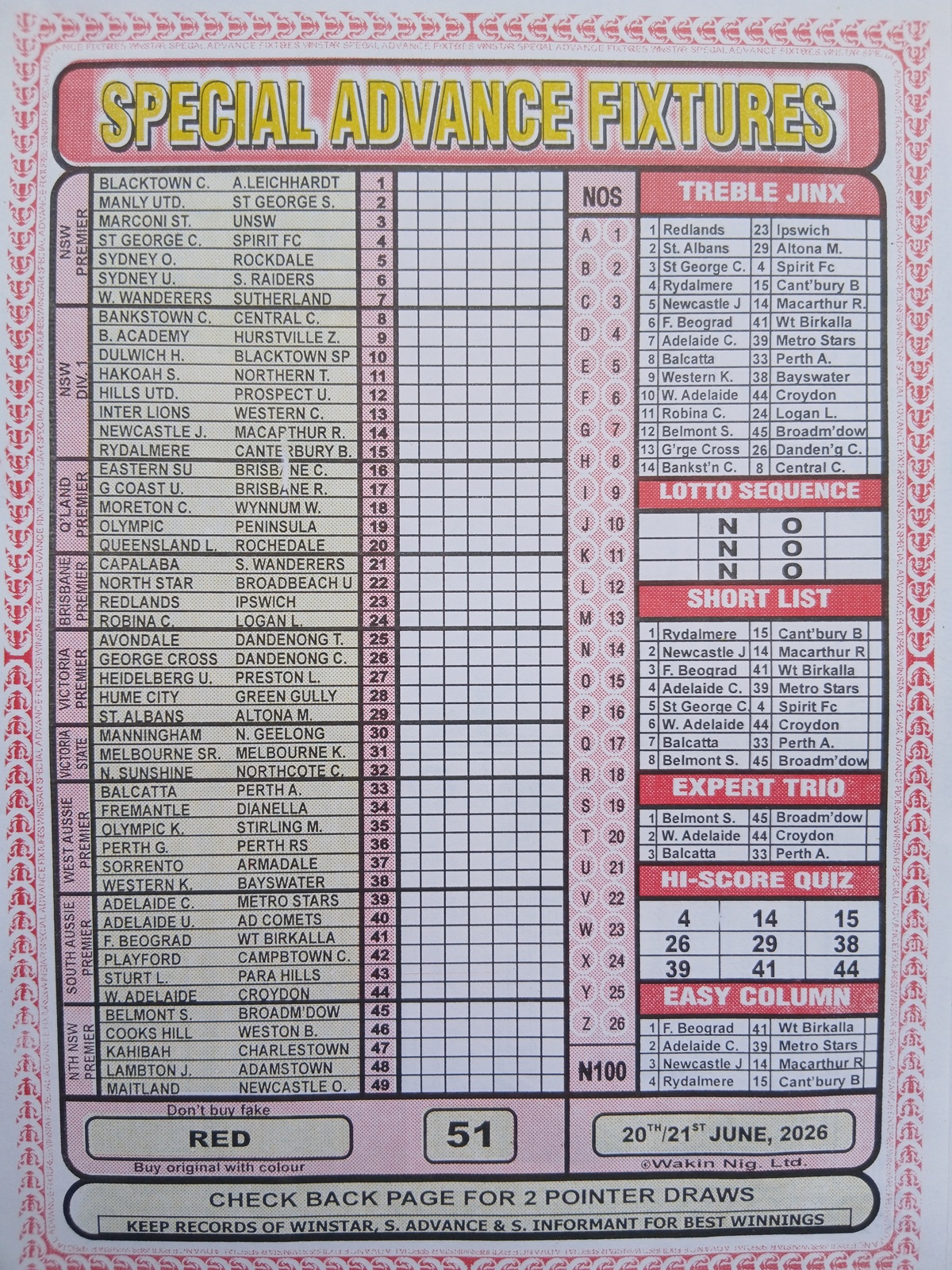week 51 special advance fixtures 2026 front page