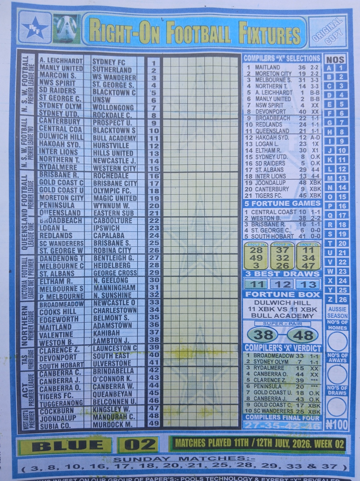 week 2 right on fixtures 2026 front page