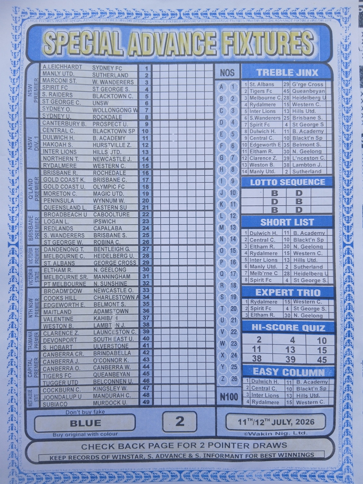 week 2 special advance fixtures 2026 front page