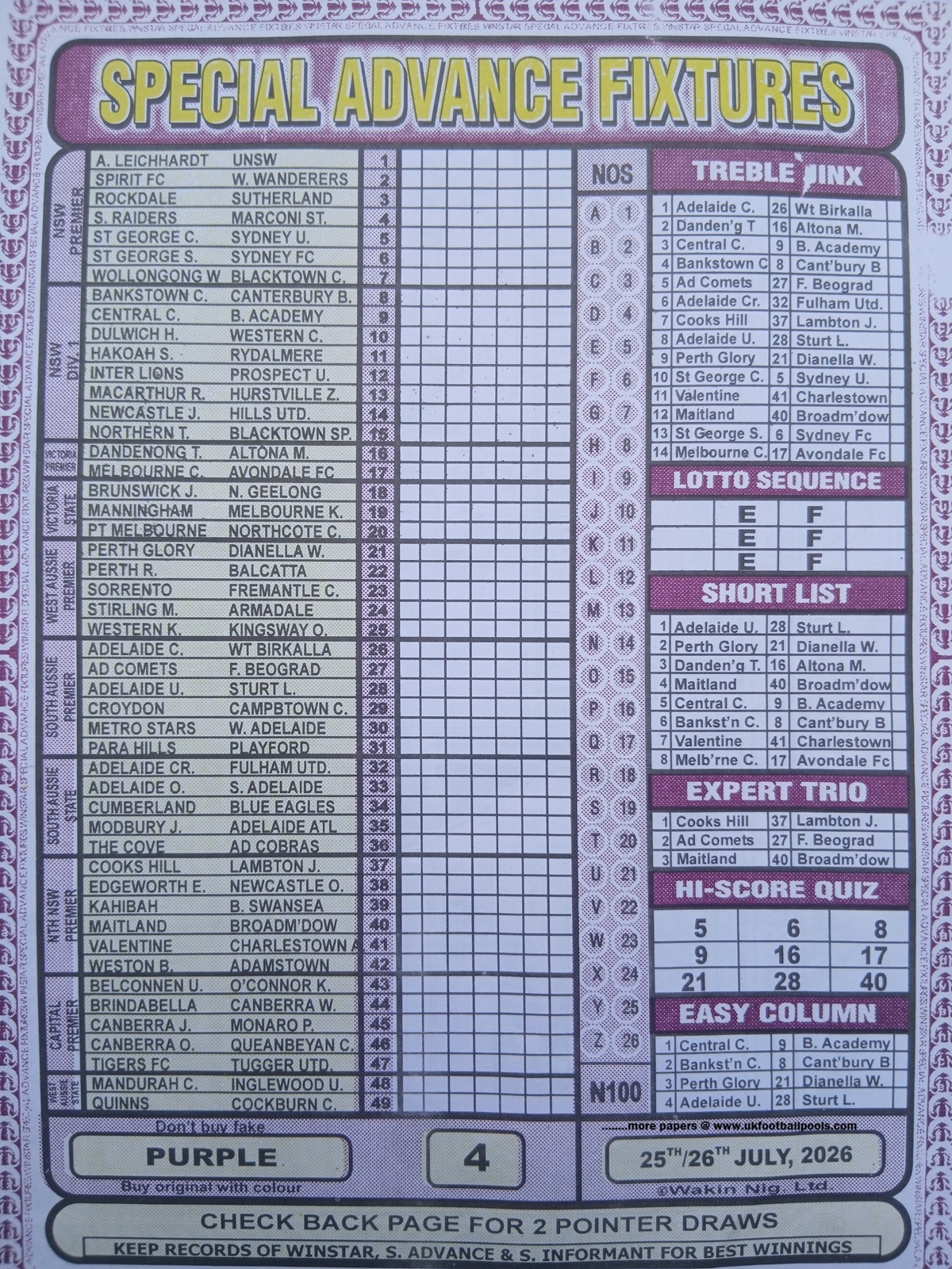 week 4 special advance fixtures 2026 front page