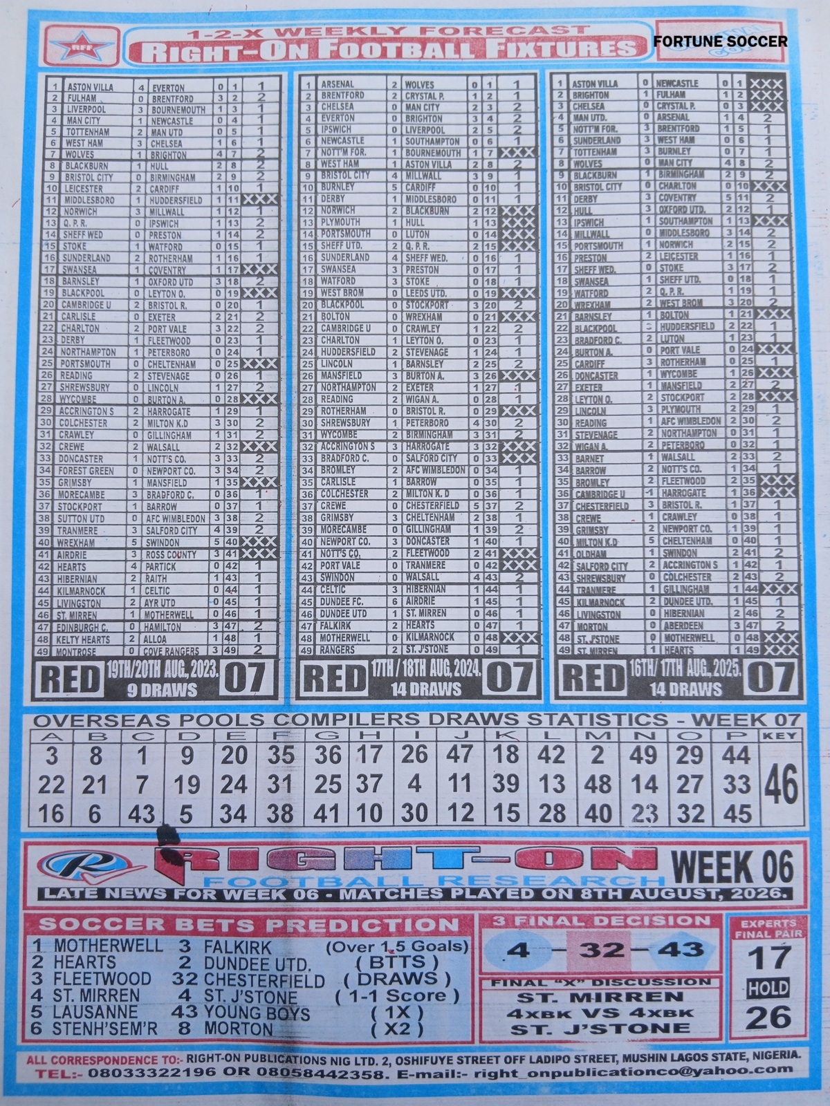 week 7 right on fixtures 2026 back page